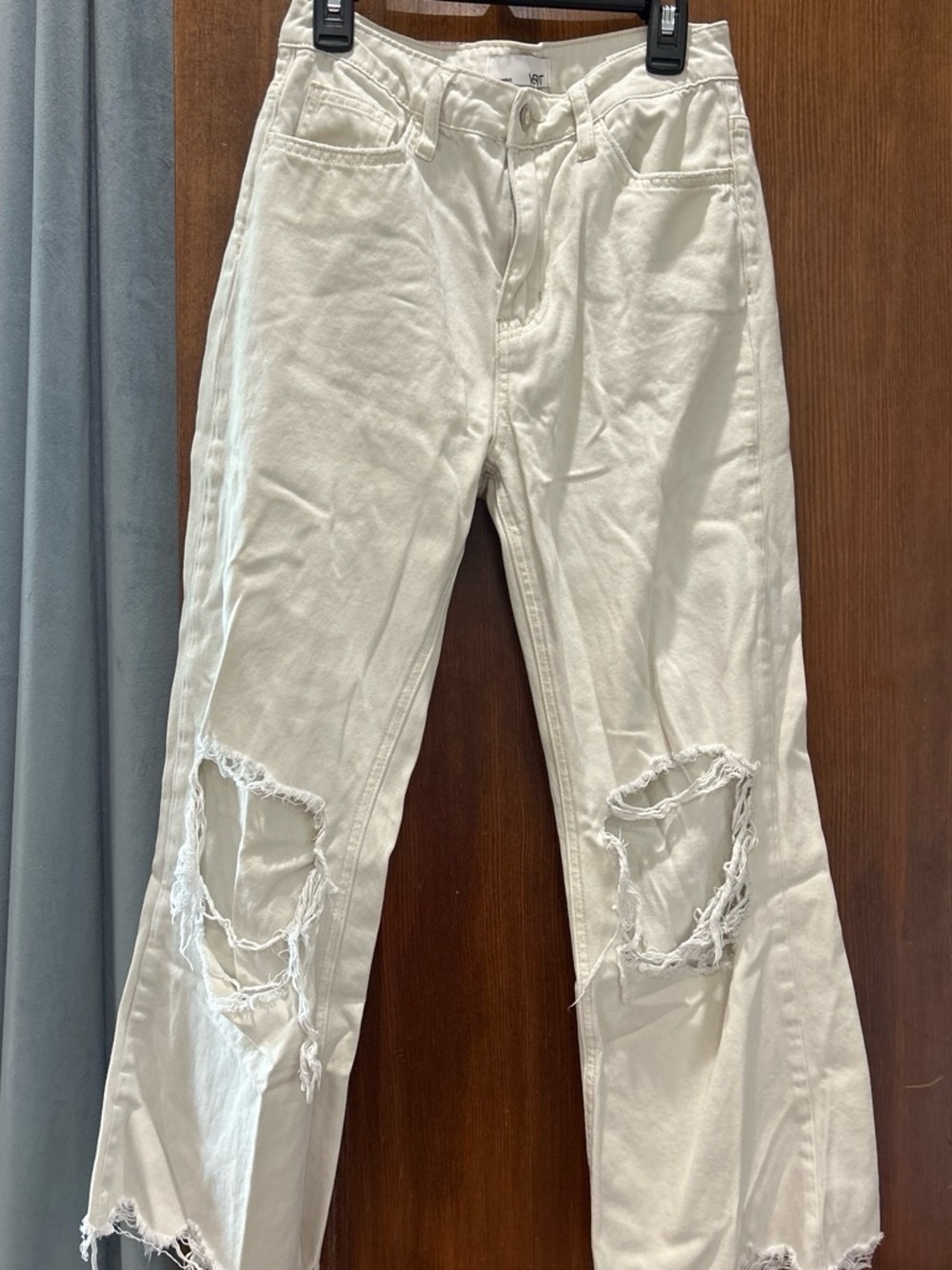 Women's White Distressed Wide-Leg Jeans